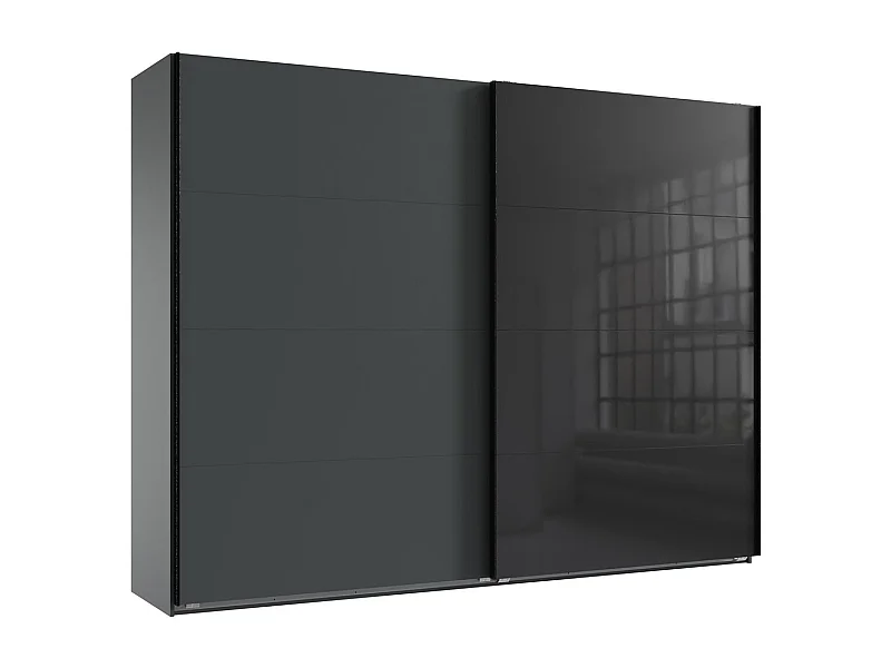 Armoire à portes coulissantes coloris graphite et verre coloris noir, rechampis graphite  - Longueur 270 x Hauteur 208 x Profondeur 65 cm 