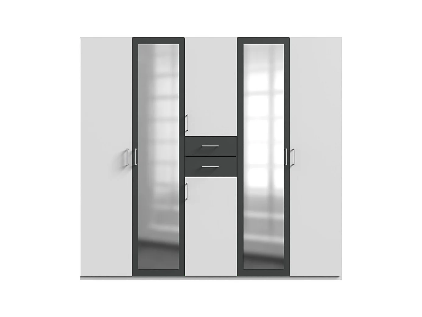 Armoire Placard, meuble de rangement avec 2 miroirs coloris Blanc, rechampis graphite - Longueur  225 x Hauteur 208  x Profondeur 58 cm