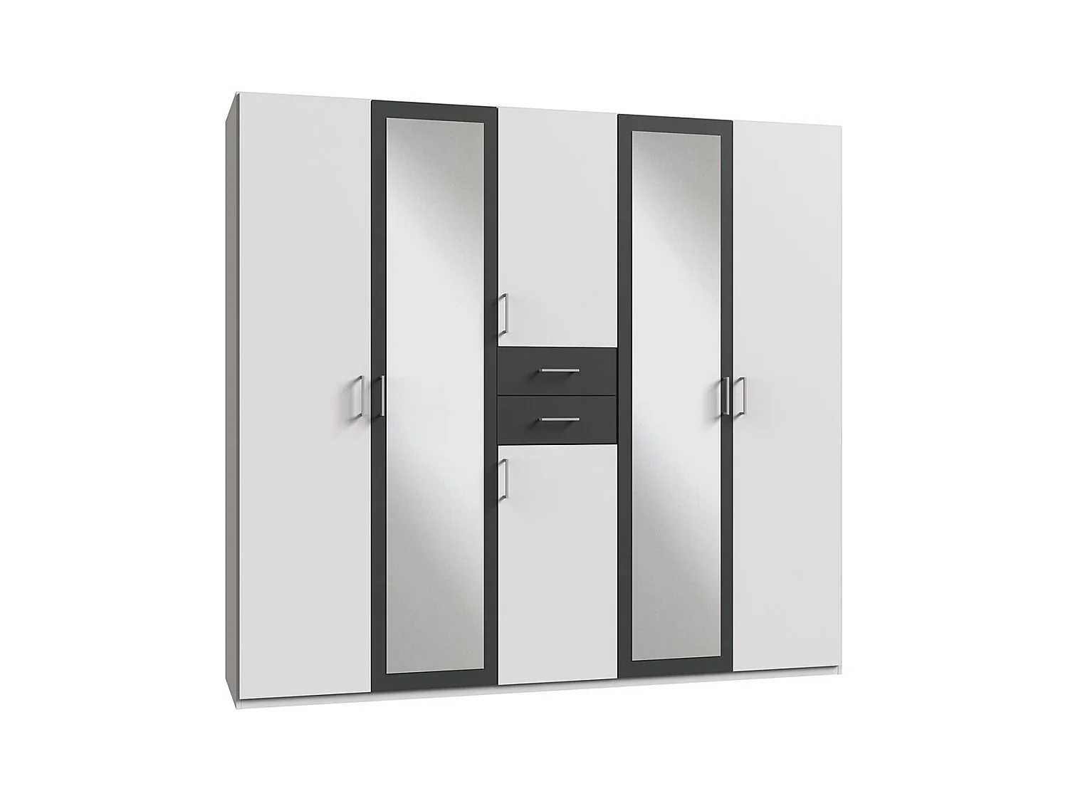 Armoire Placard, meuble de rangement avec 2 miroirs coloris Blanc, rechampis graphite - Longueur  225 x Hauteur 208  x Profondeur 58 cm