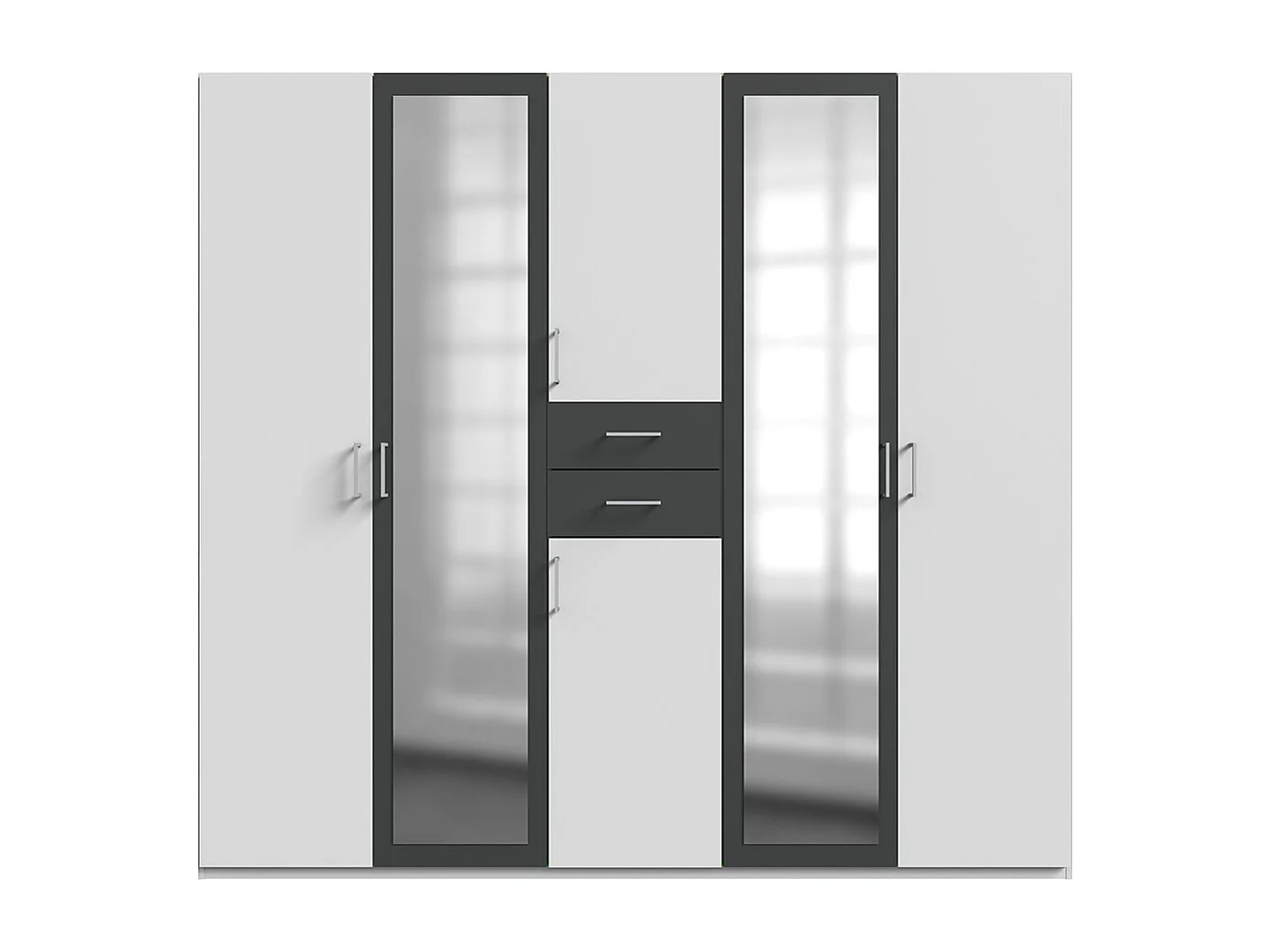 Armoire Placard, meuble de rangement avec 2 miroirs coloris Blanc, rechampis graphite - Longueur  225 x Hauteur 208  x Profondeur 58 cm