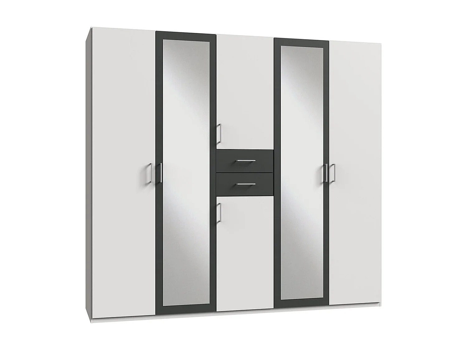 Armoire Placard, meuble de rangement avec 2 miroirs coloris Blanc, rechampis graphite - Longueur  225 x Hauteur 208  x Profondeur 58 cm