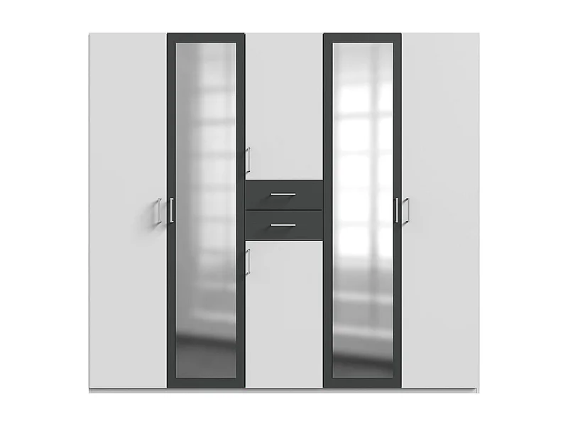 Armoire Placard, meuble de rangement avec 2 miroirs coloris Blanc, rechampis graphite - Longueur  225 x Hauteur 208  x Profondeur 58 cm