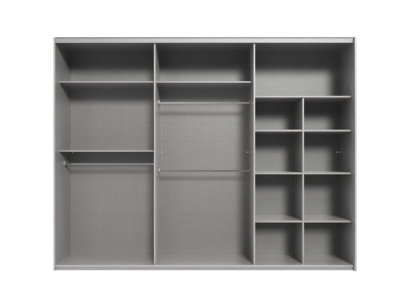 Armoire Placard, meuble de rangement avec 2 miroirs coloris Imitation chêne poutre, rechampis graphite  -  Longueur 270 x Hauteur 208 x Profondeur 58 cm