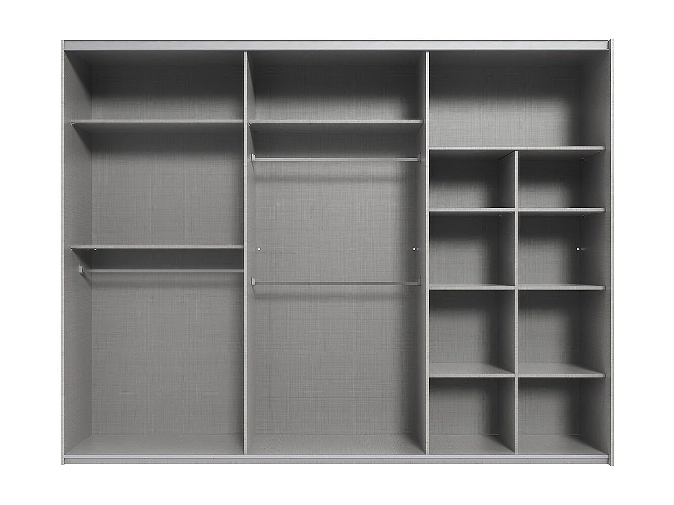 Armoire Placard, meuble de rangement avec 2 miroirs coloris Imitation chêne poutre, rechampis graphite  -  Longueur 270 x Hauteur 208 x Profondeur 58 cm