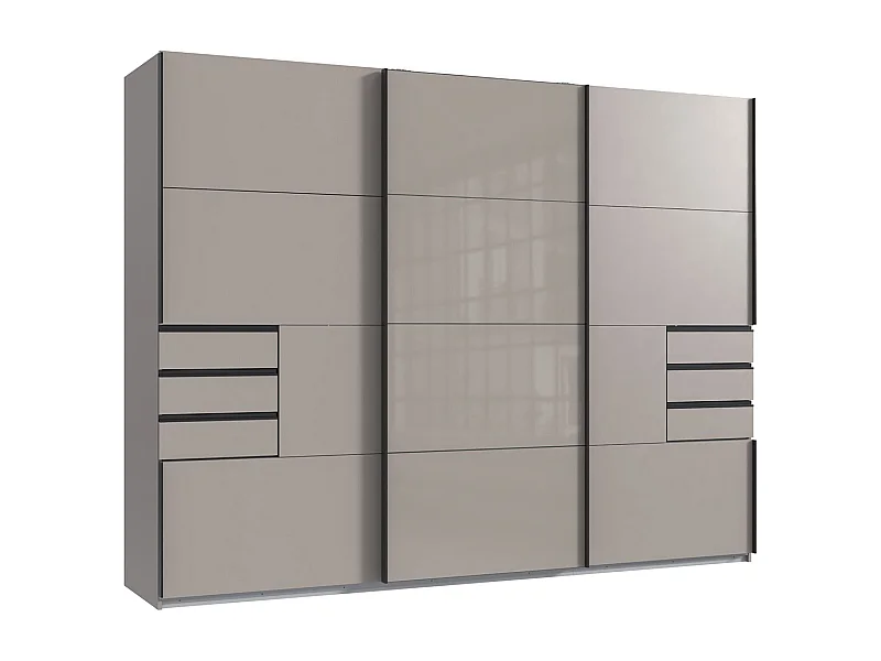 Armoire, placard coloris Gris et verre coloris gris,  graphite - Longueur 270 x Hauteur 208 x Profondeur 64 cm