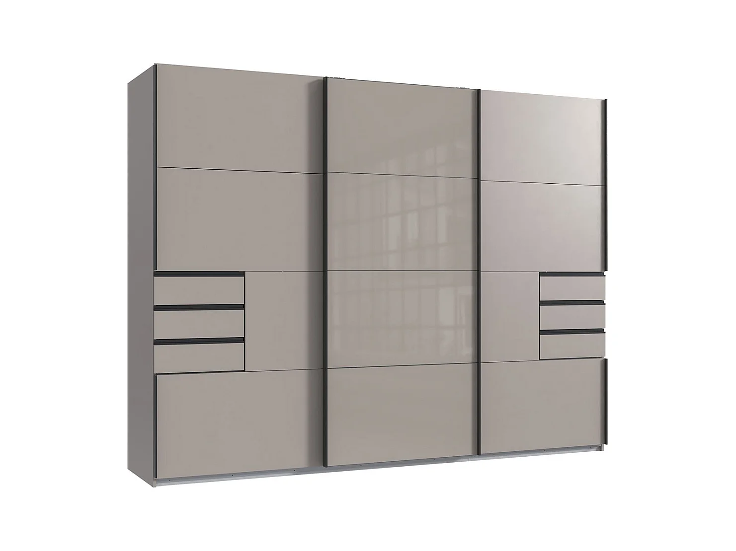 Armoire, placard coloris Gris et verre coloris gris,  graphite - Longueur 270 x Hauteur 208 x Profondeur 64 cm