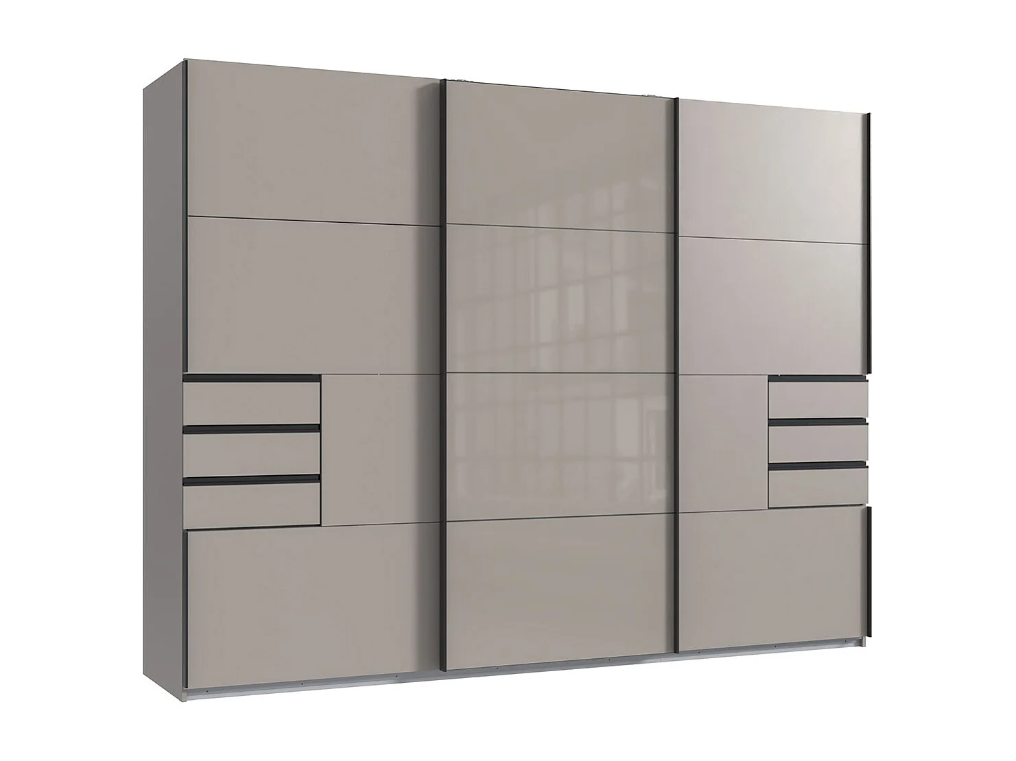 Armoire, placard coloris Gris et verre coloris gris,  graphite - Longueur 270 x Hauteur 208 x Profondeur 64 cm