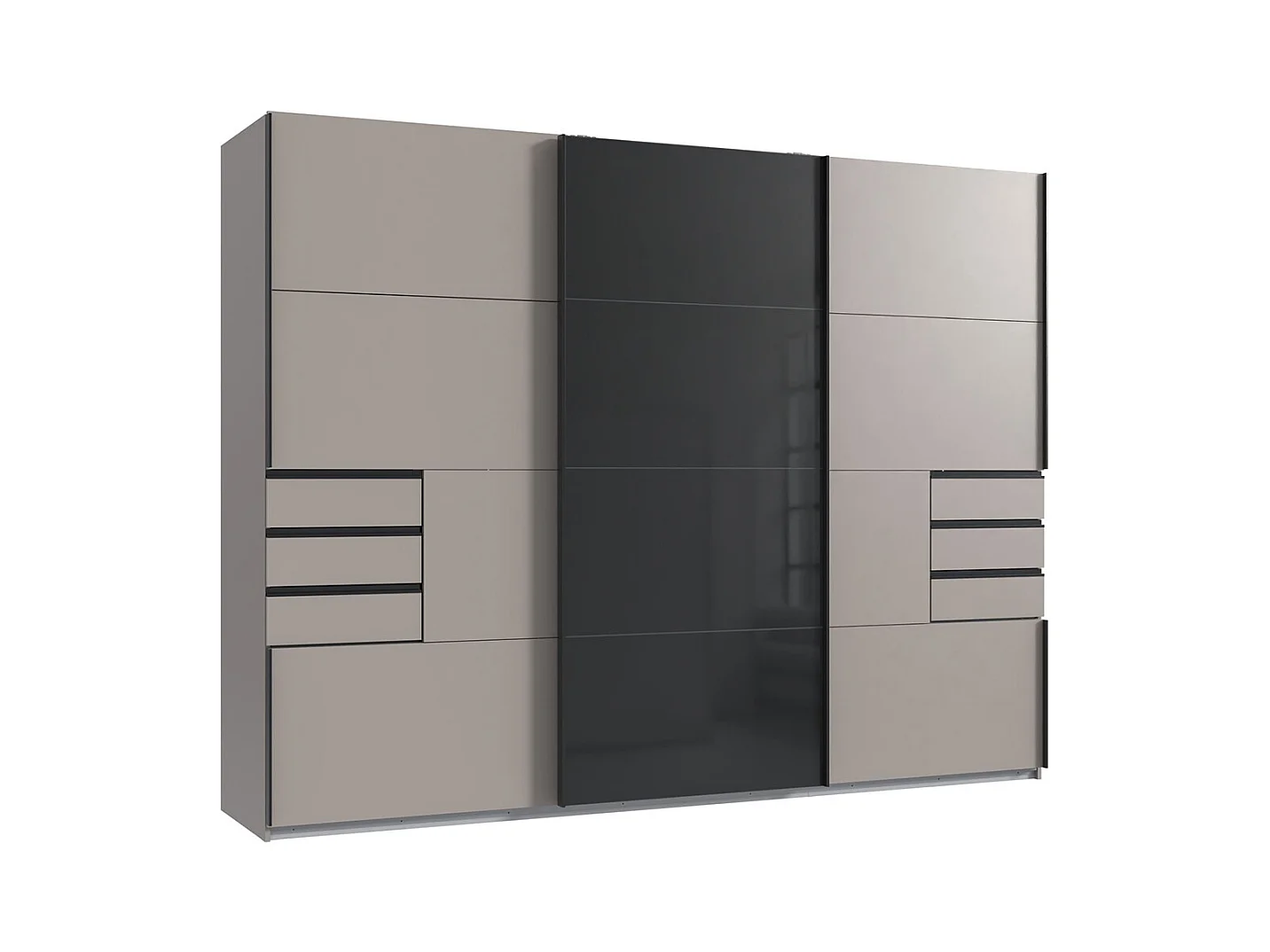 Armoire, placard coloris Gris et verre coloris noir, rechampis graphite - Longueur 270 x Hauteur 208 x Profondeur 64 cm