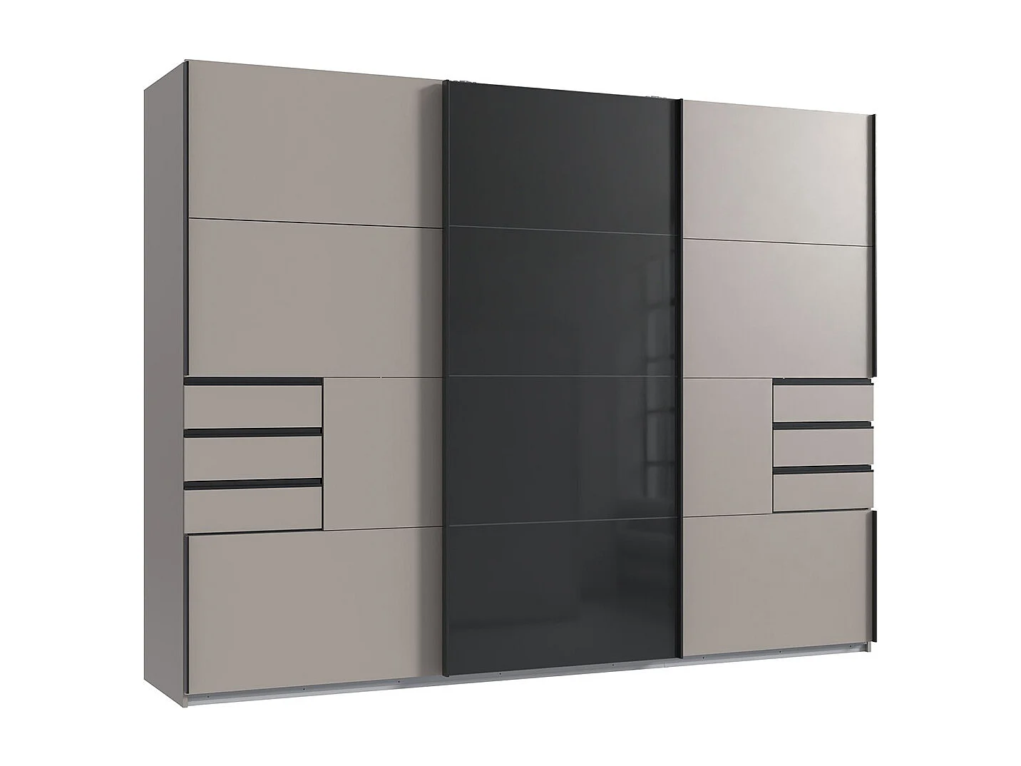 Armoire, placard coloris Gris et verre coloris noir, rechampis graphite - Longueur 270 x Hauteur 208 x Profondeur 64 cm