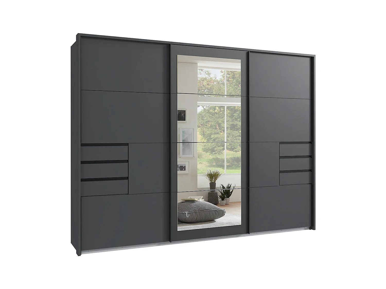 Armoire à portes coulissantes coloris Graphite,  rechampis graphite -  Longueur  270 x Hauteur 208 x Profondeur 64 cm