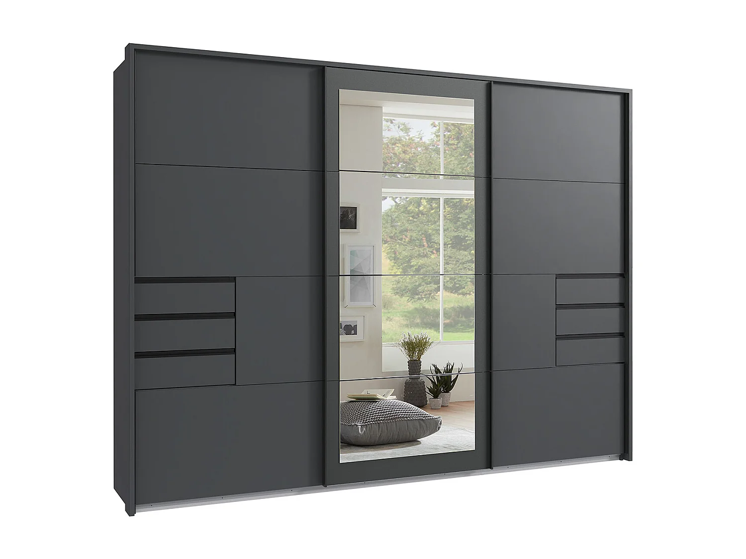 Armoire à portes coulissantes coloris Graphite,  rechampis graphite -  Longueur  270 x Hauteur 208 x Profondeur 64 cm