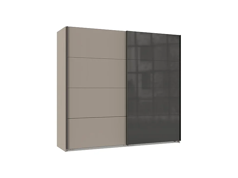 Armoire à portes coulissantes coloris Gris et verre coloris noir, rechampis graphite - Longueur 225 x Hauteur 208 x Profondeur 65 cm 