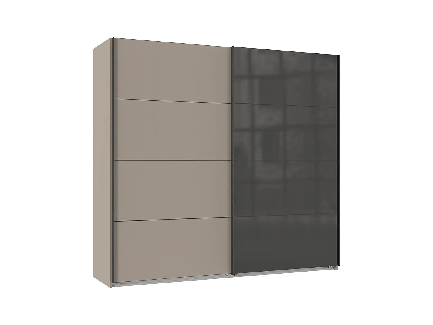 Armoire à portes coulissantes coloris Gris et verre coloris noir, rechampis graphite - Longueur 225 x Hauteur 208 x Profondeur 65 cm 