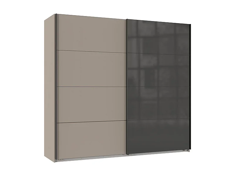 Armoire à portes coulissantes coloris Gris et verre coloris noir, rechampis graphite - Longueur 225 x Hauteur 208 x Profondeur 65 cm 