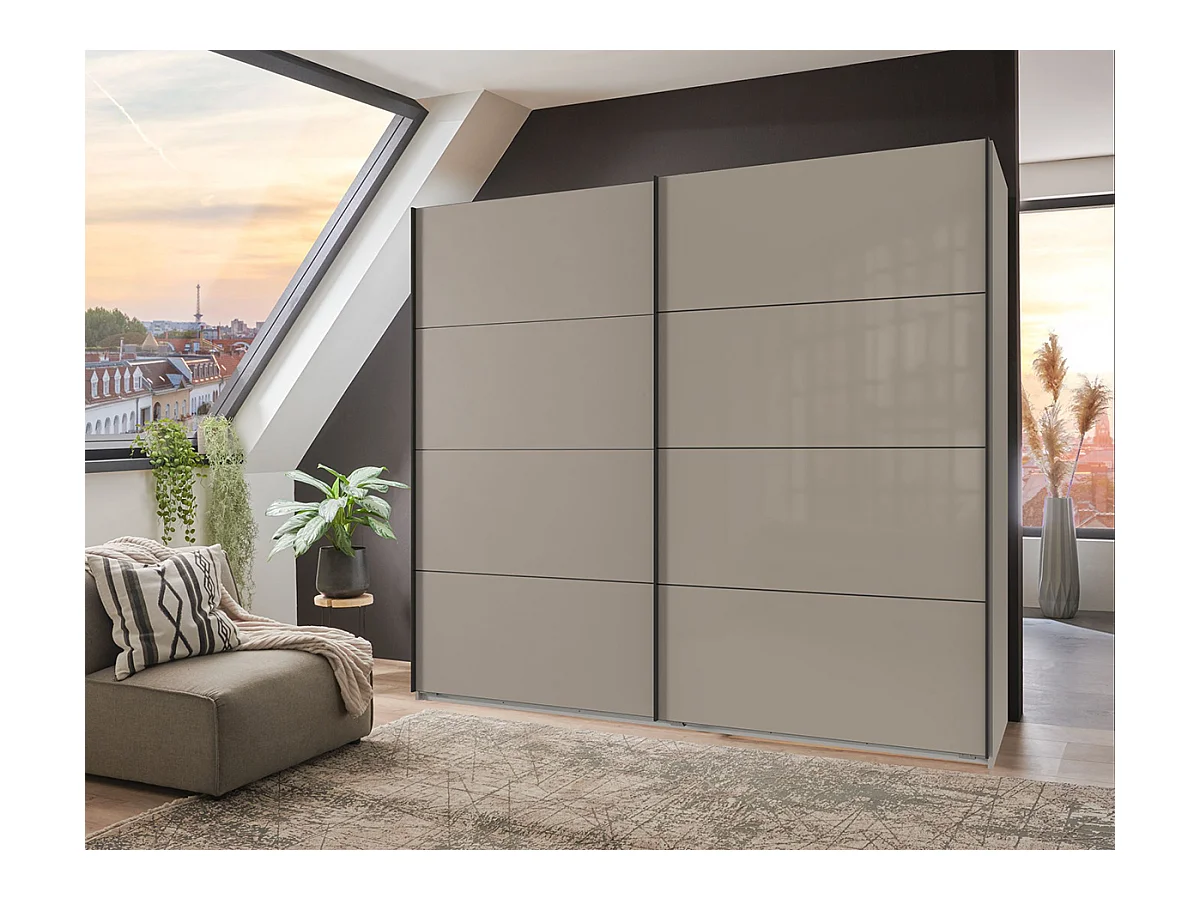 Armoire à portes coulissantes coloris Gris et verre coloris gris,  graphite  -Longueur 225 x Hauteur 208  x Profondeur 65 cm 