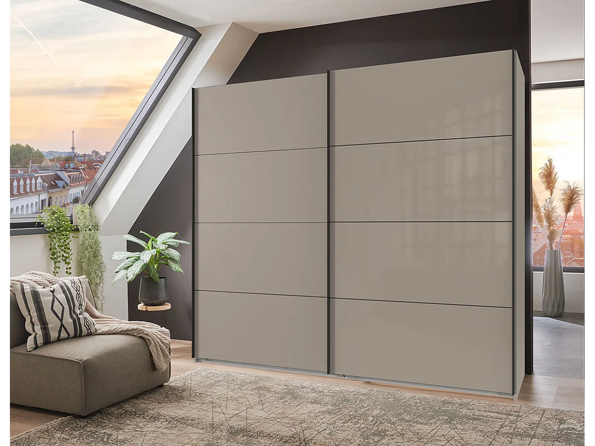 Armoire à portes coulissantes coloris Gris et verre coloris gris,  graphite  -Longueur 225 x Hauteur 208  x Profondeur 65 cm 