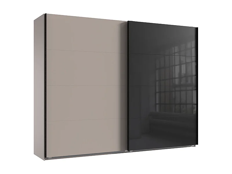 Armoire à portes coulissantes coloris Gris et verre coloris noir, rechampis graphite - Longueur 270 x Hauteur 208 x Profondeur 65 cm 