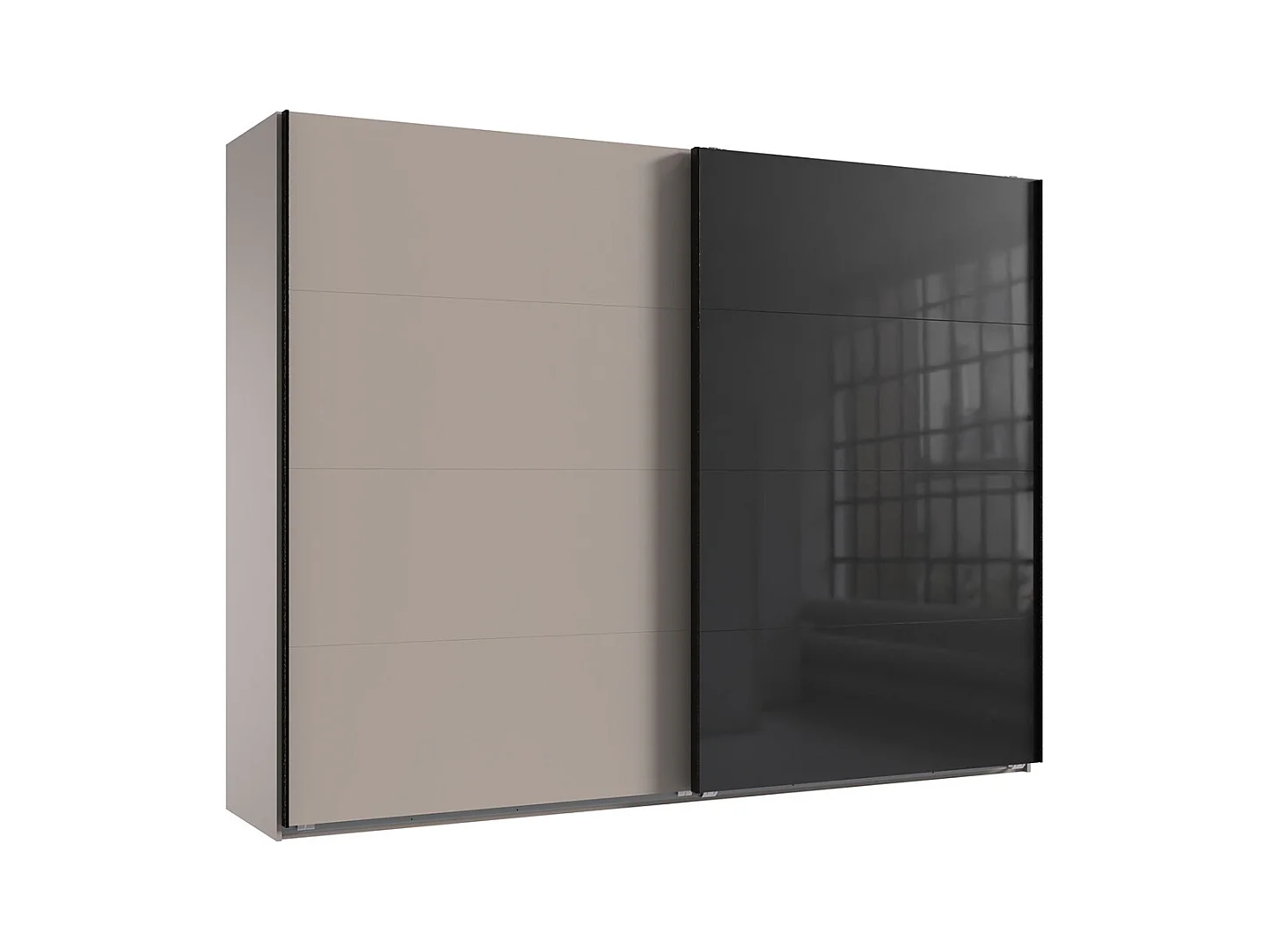 Armoire à portes coulissantes coloris Gris et verre coloris noir, rechampis graphite - Longueur 270 x Hauteur 208 x Profondeur 65 cm 