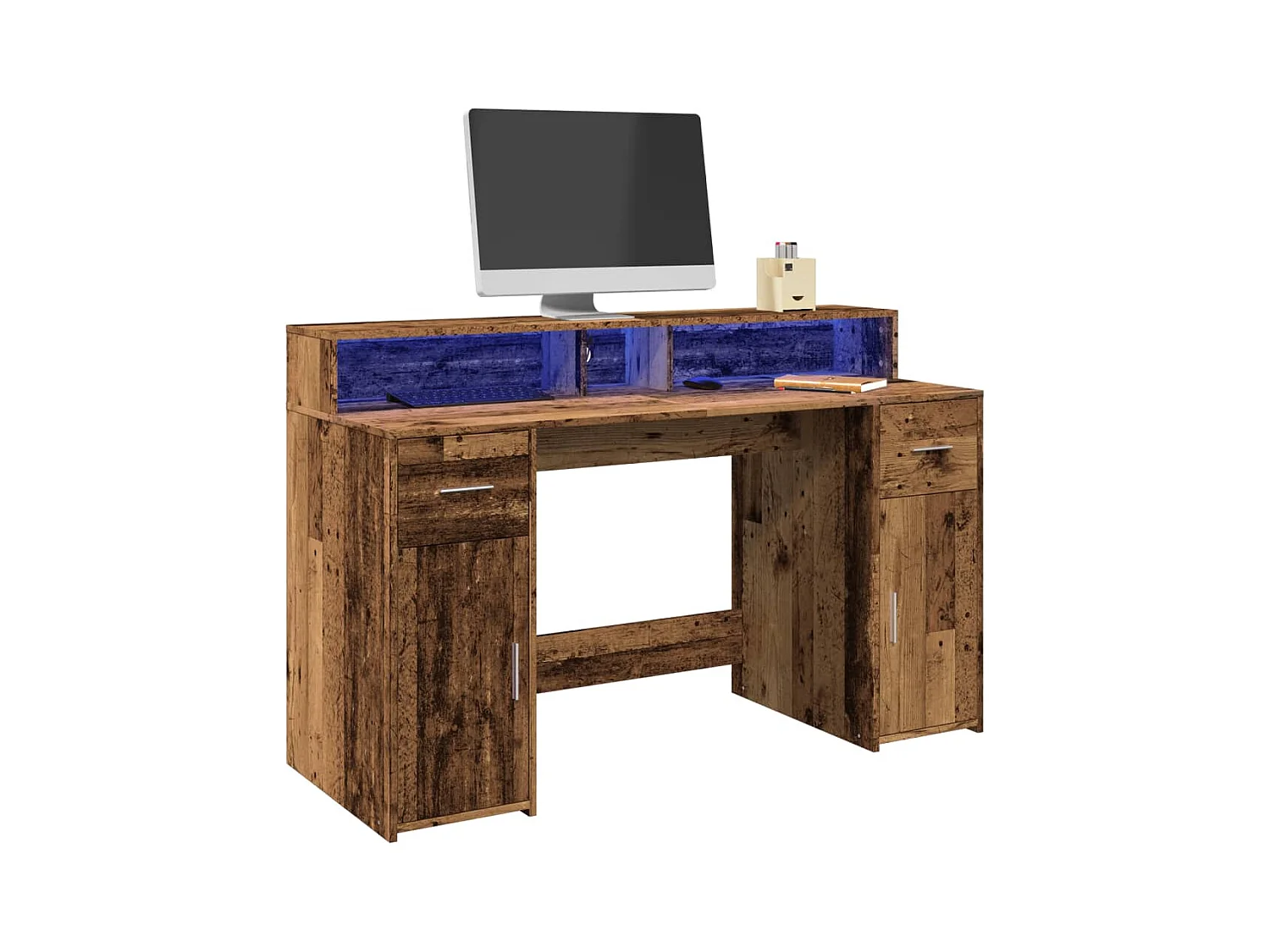 Bureau avec lumières LED vieux bois bois d'ingénierie