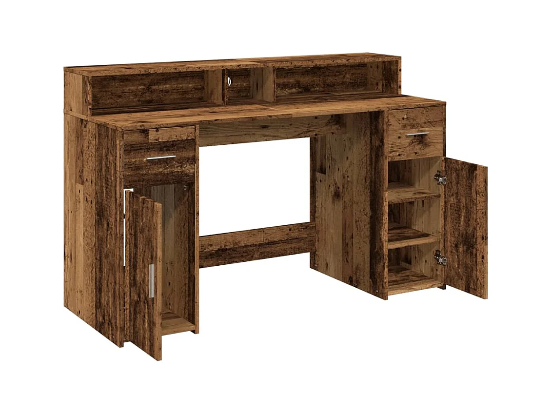 Bureau avec lumières LED vieux bois bois d'ingénierie