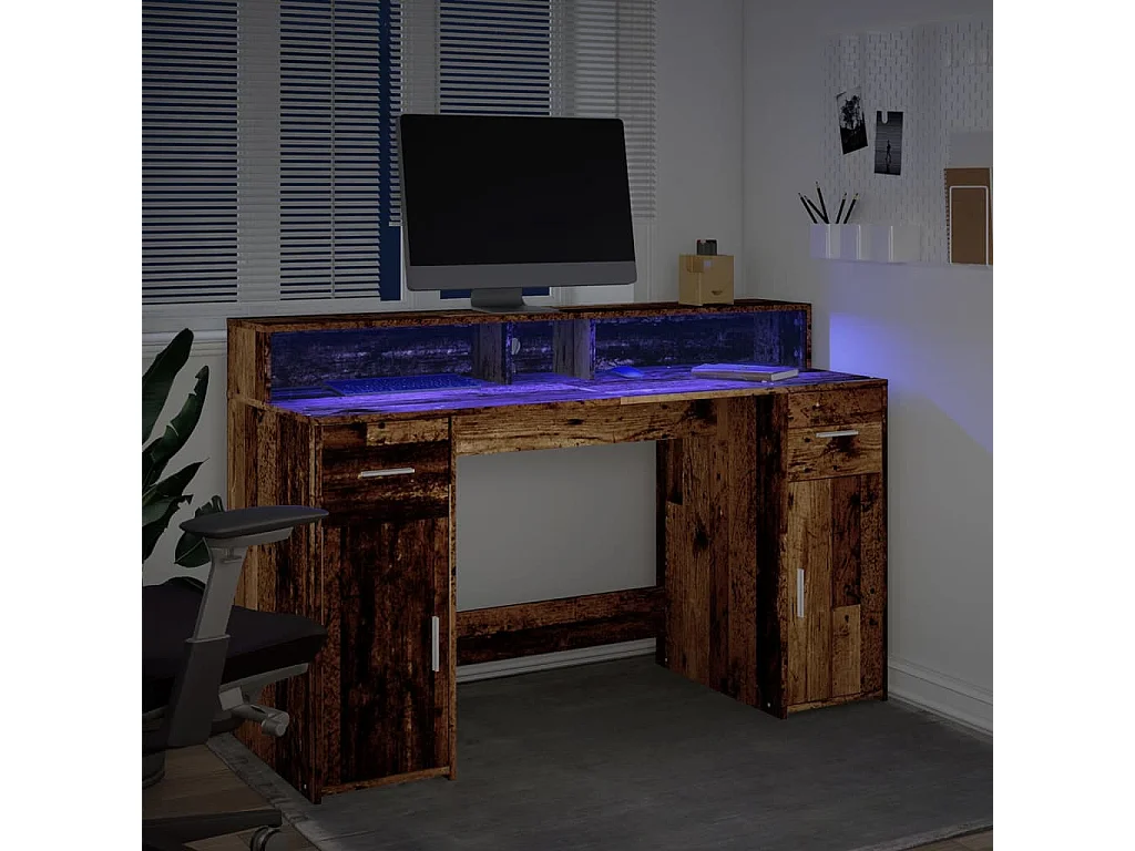 LED-Schreibtisch Altholz-Optik 140x55x91 cm Holzwerkstoff