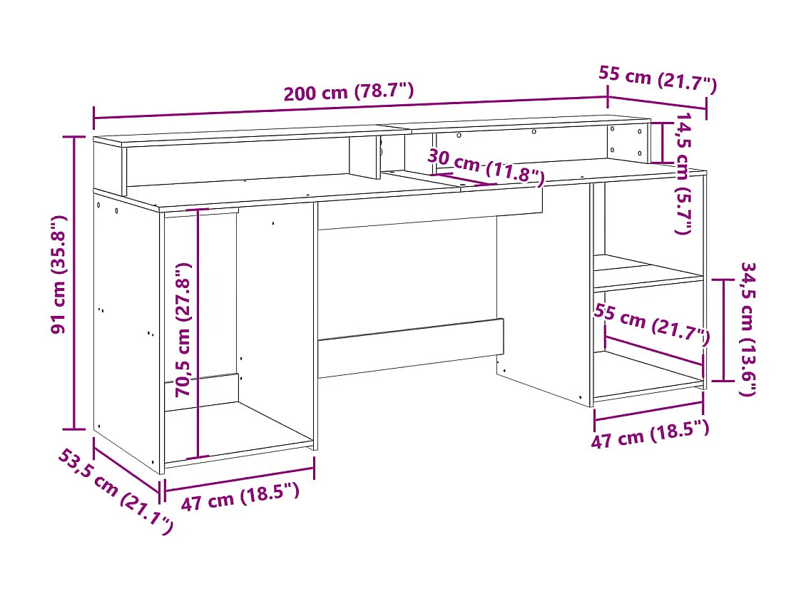 LED-Schreibtisch Braun Eichen-Optik 200x55x91 Holzwerkstoff