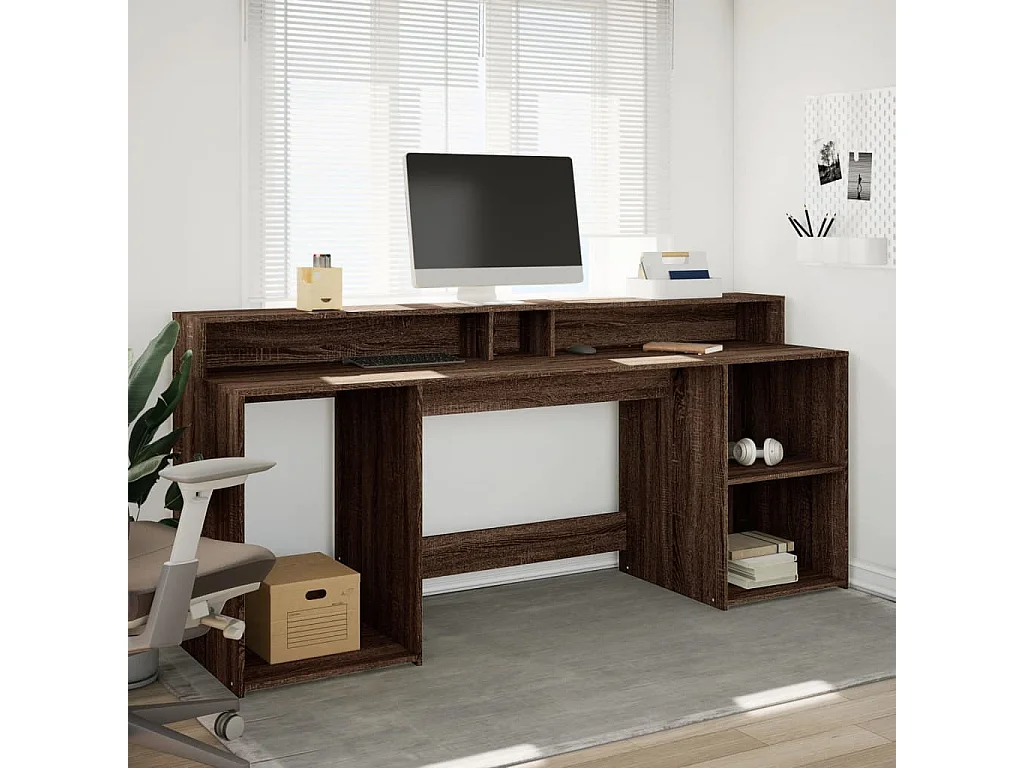 LED-Schreibtisch Braun Eichen-Optik 200x55x91 Holzwerkstoff