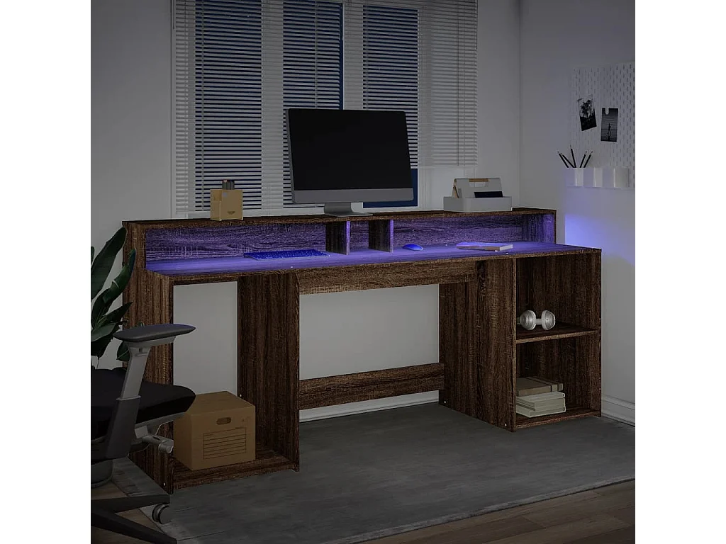 LED-Schreibtisch Braun Eichen-Optik 200x55x91 Holzwerkstoff