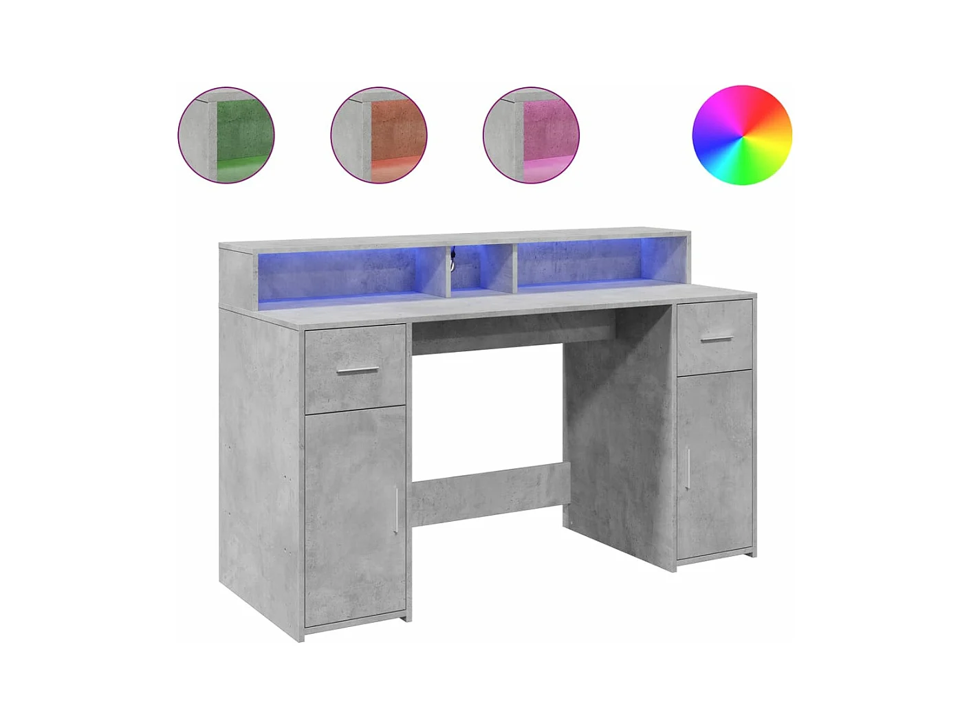 Bureau met LED-verlichting 140x55x91 cm bewerkt hout betongrijs