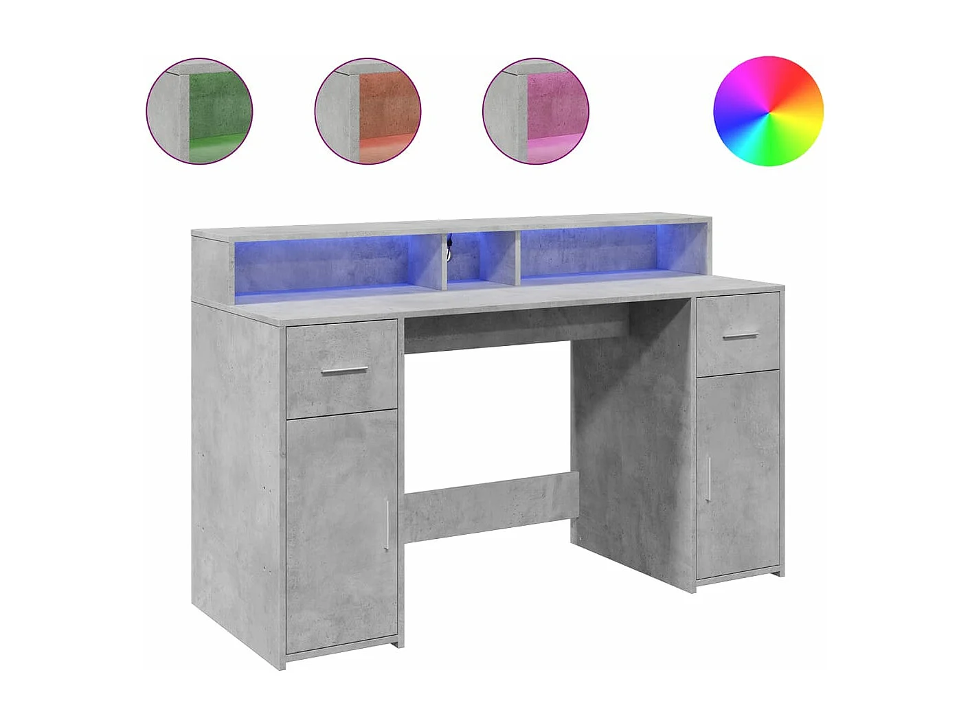 LED-Schreibtisch Betongrau 140x55x91 cm Holzwerkstoff