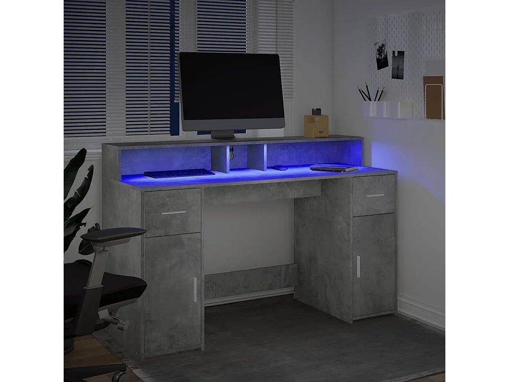 LED-Schreibtisch Betongrau 140x55x91 cm Holzwerkstoff