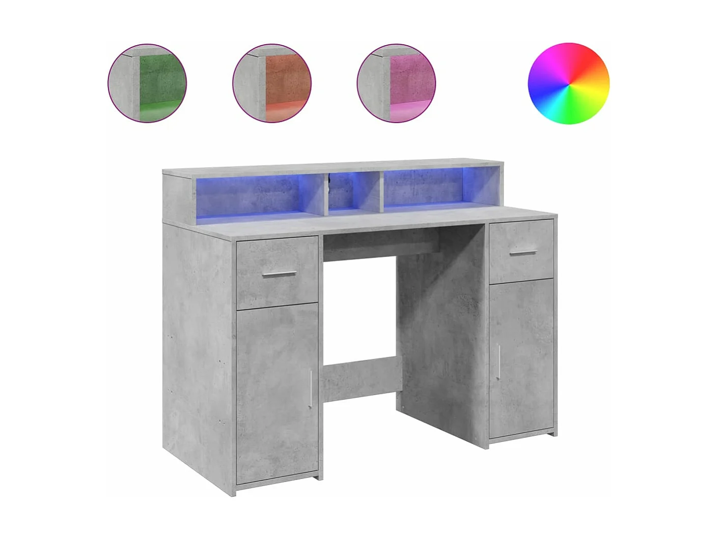 LED-Schreibtisch Betongrau 120x55x91 cm Holzwerkstoff