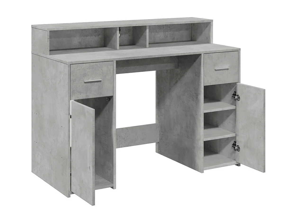 LED-Schreibtisch Betongrau 120x55x91 cm Holzwerkstoff