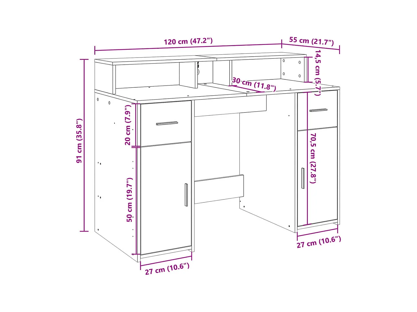 Scrivania con Luci LED Grigio Sonoma 120x55x91cm in Multistrato