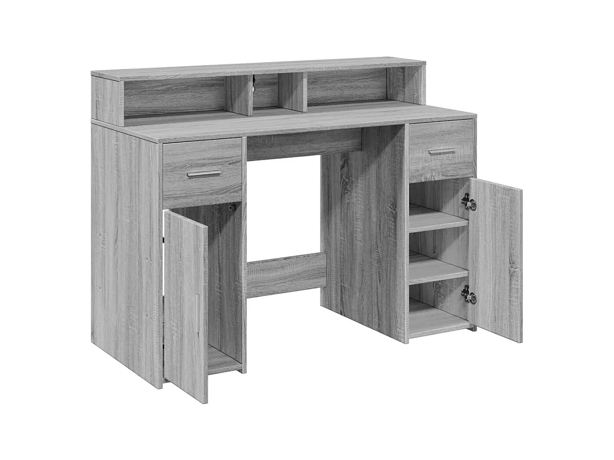 Scrivania con Luci LED Grigio Sonoma 120x55x91cm in Multistrato