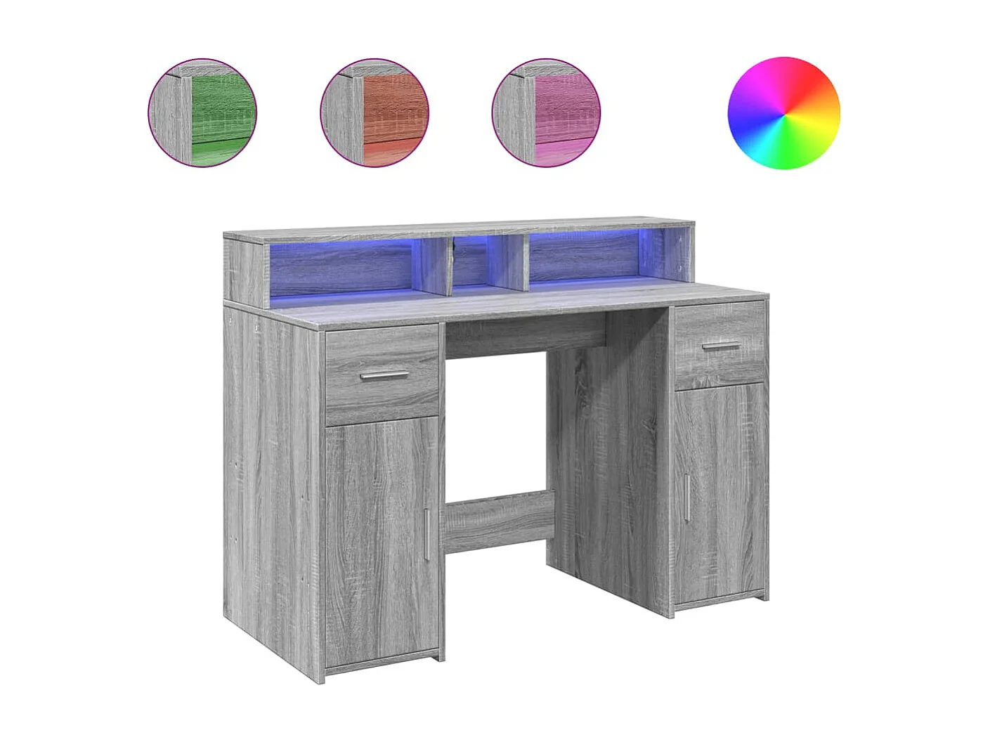 Bureau et lumières LED sonoma gris 120x55x91cm bois ingénierie