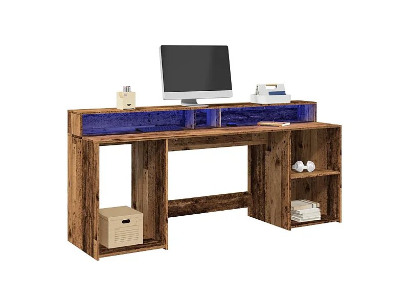 LED-Schreibtisch Altholz-Optik 200x55x91 cm Holzwerkstoff