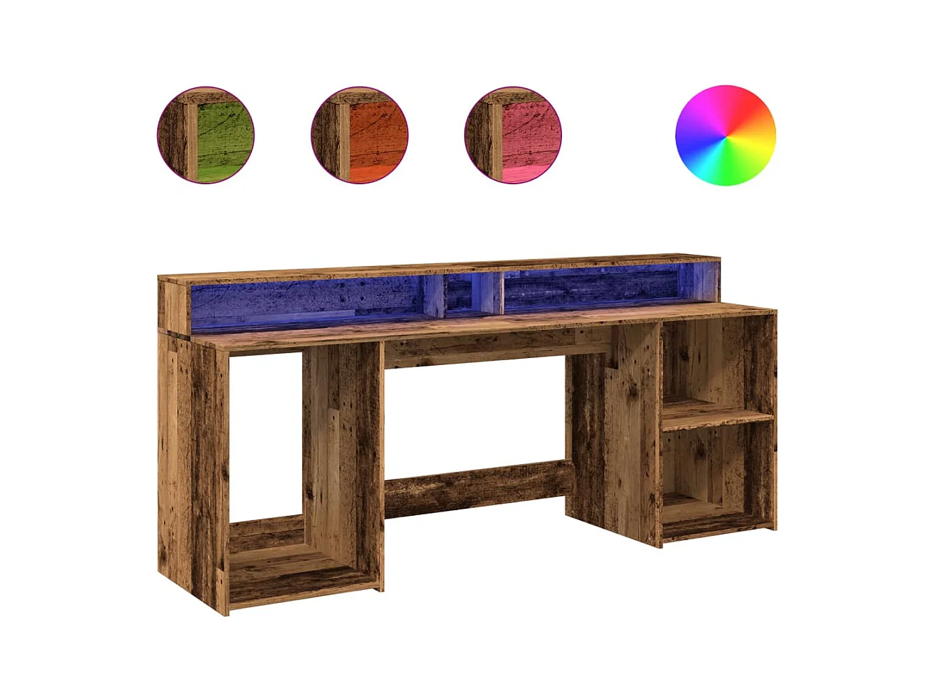 Bureau avec lumières LED vieux bois bois d'ingénierie