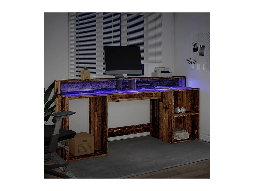 Bureau avec lumières LED vieux bois bois d'ingénierie