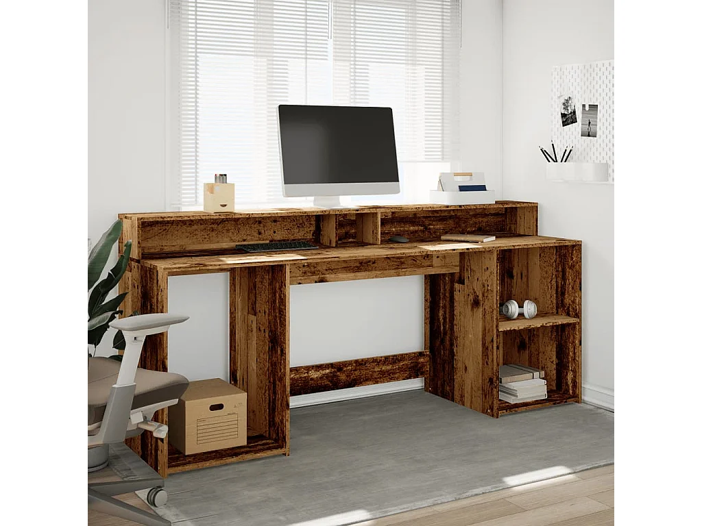 LED-Schreibtisch Altholz-Optik 200x55x91 cm Holzwerkstoff