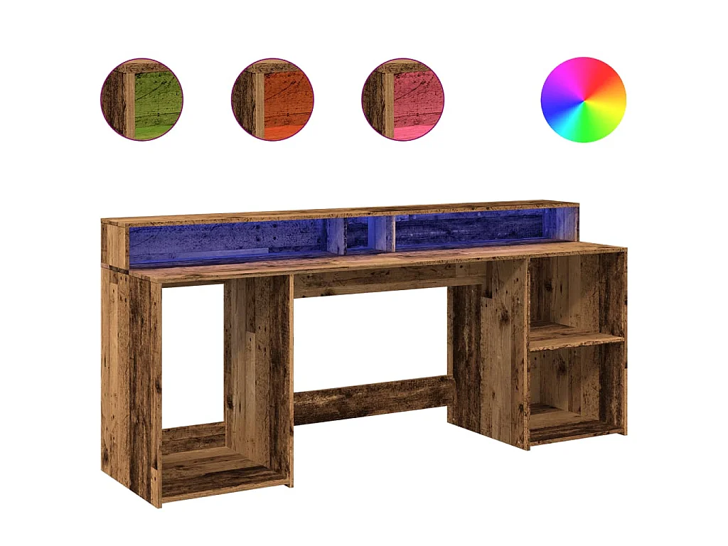 Bureau avec lumières LED vieux bois bois d'ingénierie
