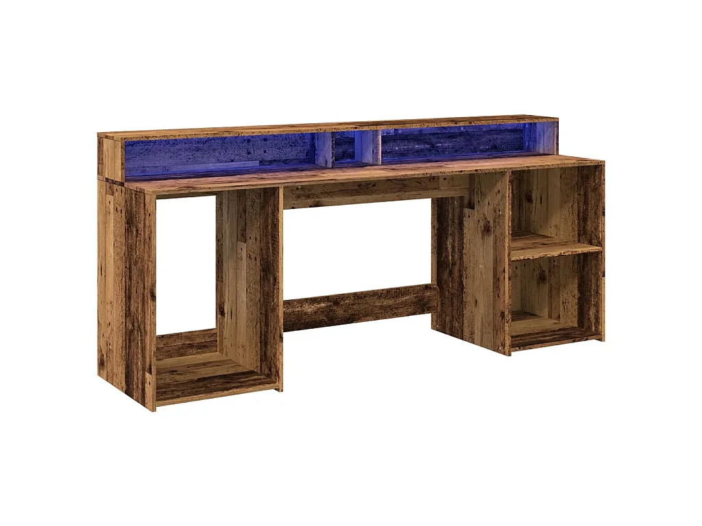 Bureau avec lumières LED vieux bois bois d'ingénierie