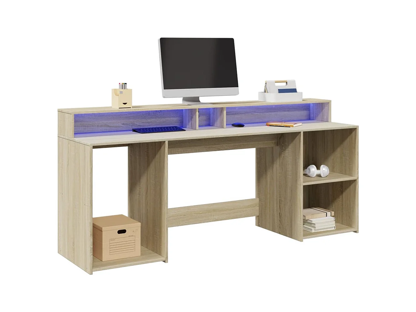 Bureau avec lumières LED chêne sonoma bois d'ingénierie