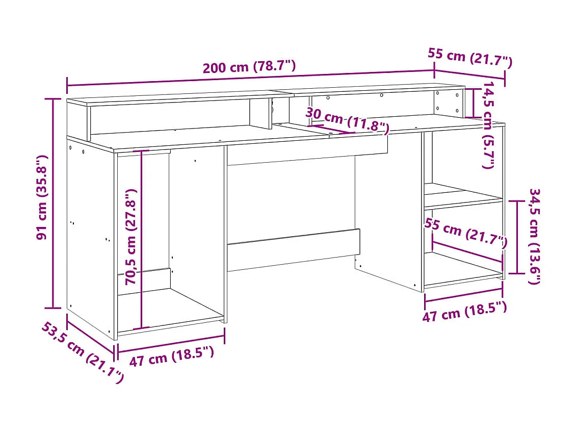 LED-Schreibtisch Sonoma-Eiche 200x55x91 cm Holzwerkstoff