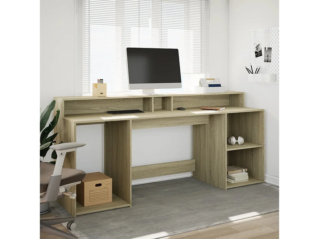 LED-Schreibtisch Sonoma-Eiche 200x55x91 cm Holzwerkstoff