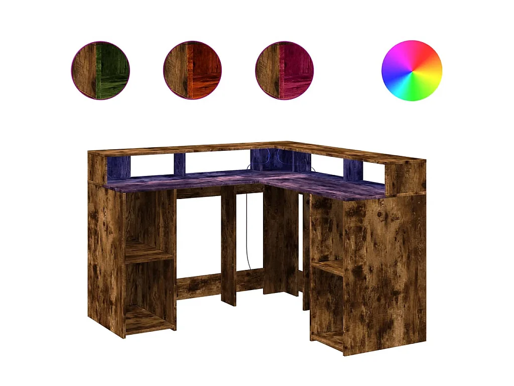 Bureau met LED-verlichting 130x130x91 cm hout gerookt eiken