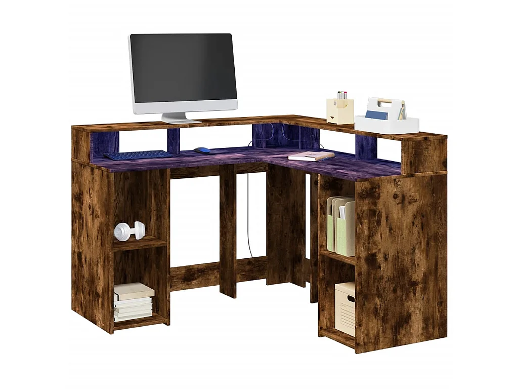 Bureau met LED-verlichting 130x130x91 cm hout gerookt eiken