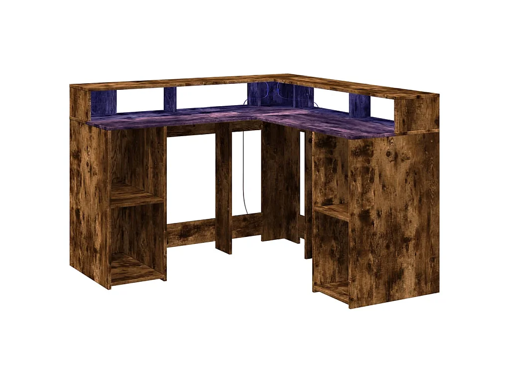 Bureau met LED-verlichting 130x130x91 cm hout gerookt eiken