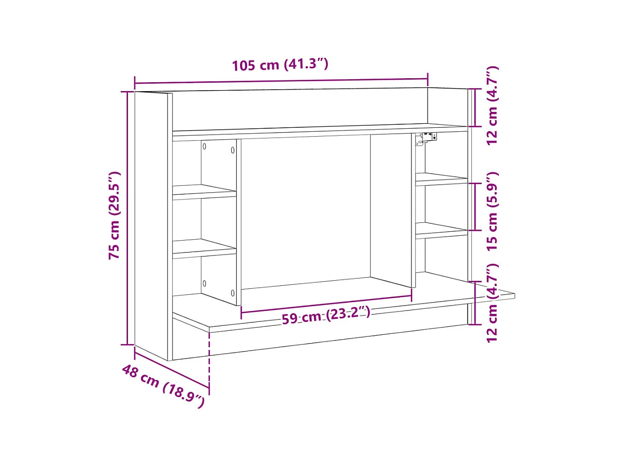 Wandbureau 105x48x75 cm bewerkt hout gerookt eikenkleurig