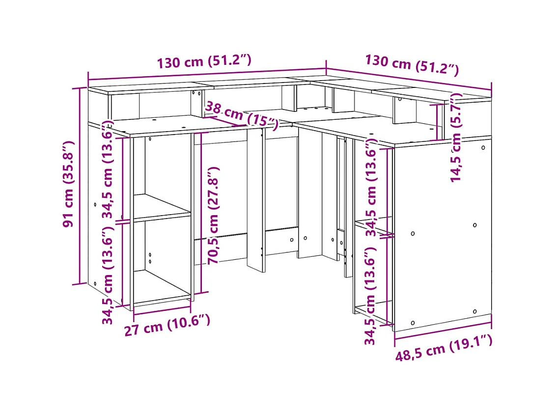 Bureau avec lumières LED vieux bois bois d'ingénierie